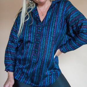 90s Metallic Stripe Dolman Henley Blouse